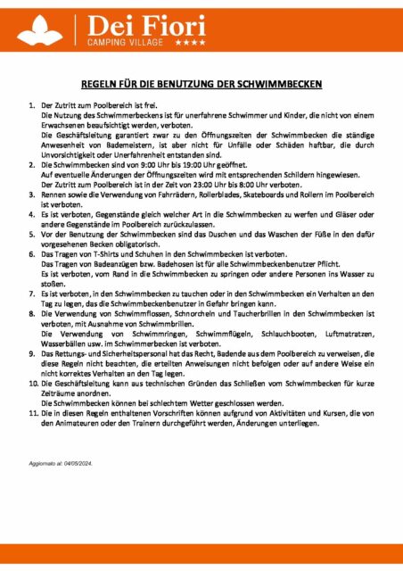Regolamento Piscine // Schwimmbadregeln // Pool Rules
