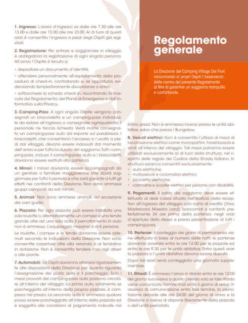 Regolamento Generale // Allgemeine Regelungen // General Rules and Regulations