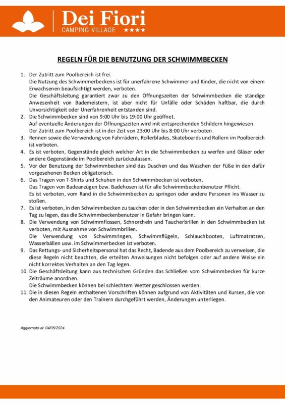 Regolamento Piscine // Schwimmbadregeln // Pool Rules