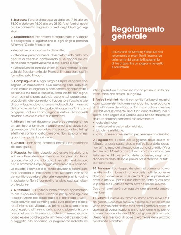 Regolamento Generale // Allgemeine Regelungen // General Rules and Regulations