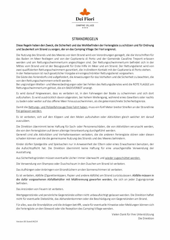 Regolamento Spiaggia // Strandregeln // Beach Rules